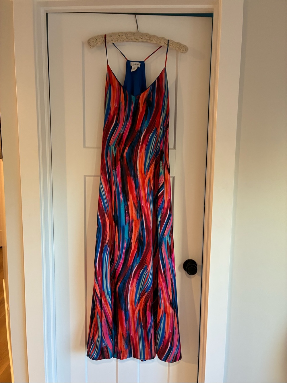 Nicole Miller slip dress maxi colorful Orange & blue design artsy indie M